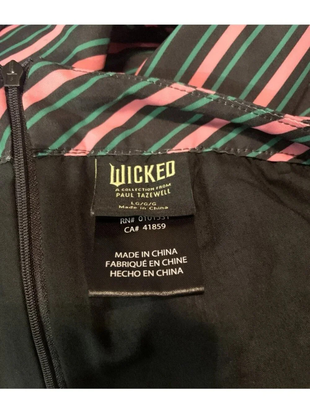 Wicked Movie Paul Tazewell sz L Striped Bubble Skirt Women's pink green Broadway